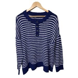 American Eagle Popover Sweater Womens XL Blue Striped Jegging Fit Nautical Prep